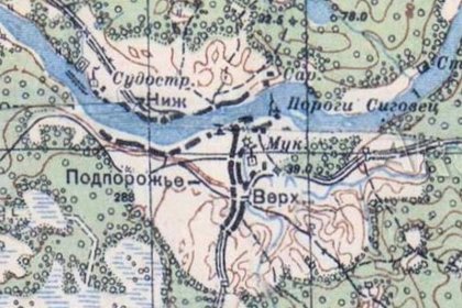 Podporozen pato ja voimalaitos_02 Sijaintikartta_Podporoze näytti pieneltä kylältä vuoden 1941 venäläisellä kartalla_