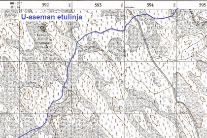 Loimola kaakko_06 Peruskartta, U-aseman etulinjan kulku Loimolan etelä-kaakkoispuolella