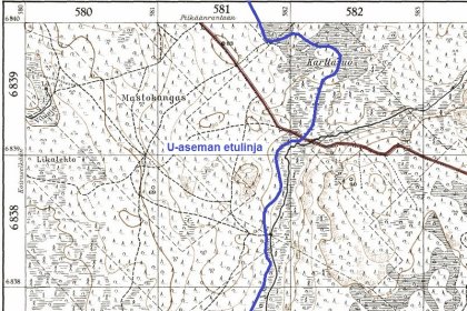 U-asema Karttasuon bunkkeri_05 U-aseman etulinjan kulku peruskartalla