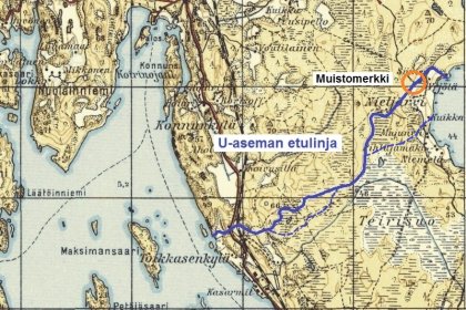 U-asema Nietjärven muistomerkki_04 Yleiskartta, etulinja  välillä Nietjärvi - Laatokan ranta (2)