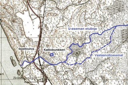 U-asema Rantatien lohko_10 Peruskartta, etulinjan kulku välillä Laatokan ranta - Teirisuo