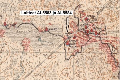 Linjatien pohjoispuolen pallokorsut Podporoze Syväri_06 Linnoitekartta Linjatien torjuntakeskuksen alueelta