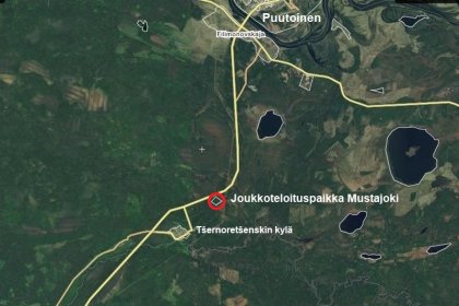 Joukkoteloituspaikka Mustajoki Puutoinen_06 Kohteen paikka satelliittikuvalla