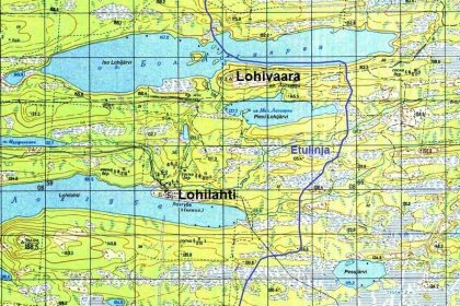 JR 12 etulinja Lohivaara Viena_05 Etulinjan pääpiirteinen kulku välillä Iso Lohijärvi - Pieni Lohijärvi - Lohilahti