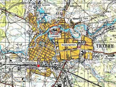 Tihvinä_02 Kaupunki venäläisellä 1980-luvun topografisella kartalla