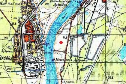 Sillanpääasema Viiden kopeekan kolikko Neva-joki_03 Paikan sijainti 1980-luvun venäläisella kartalla
